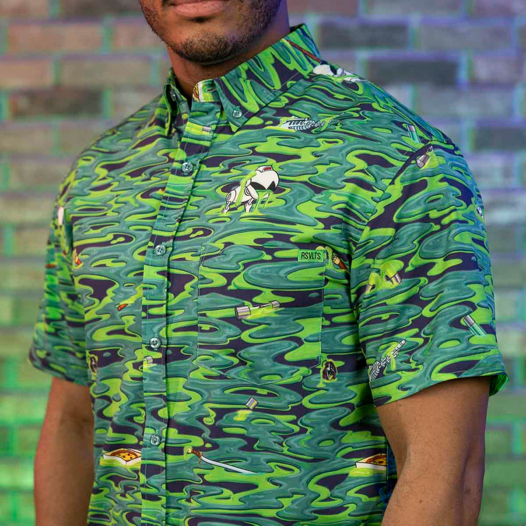 RSVLTS Oozevelts KUNUFLEX Short Sleeve Shirt in Green — detail 5
