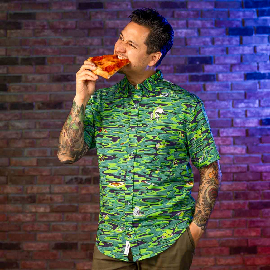 RSVLTS Oozevelts KUNUFLEX Short Sleeve Shirt in Green — detail 4