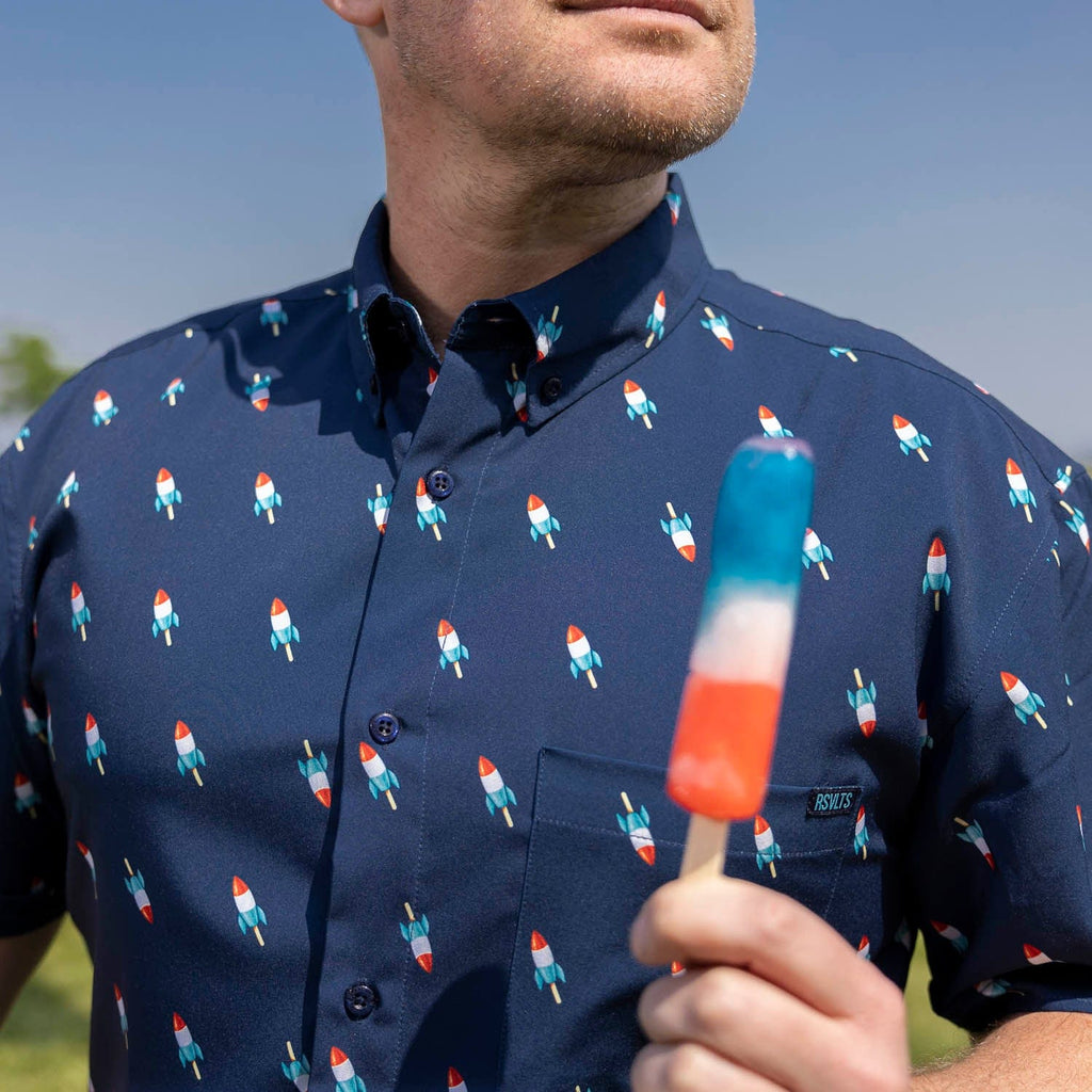 RSVLTS USA Rocket Pop KUNUFLEX Short Sleeve Shirt in Blue — detail 2