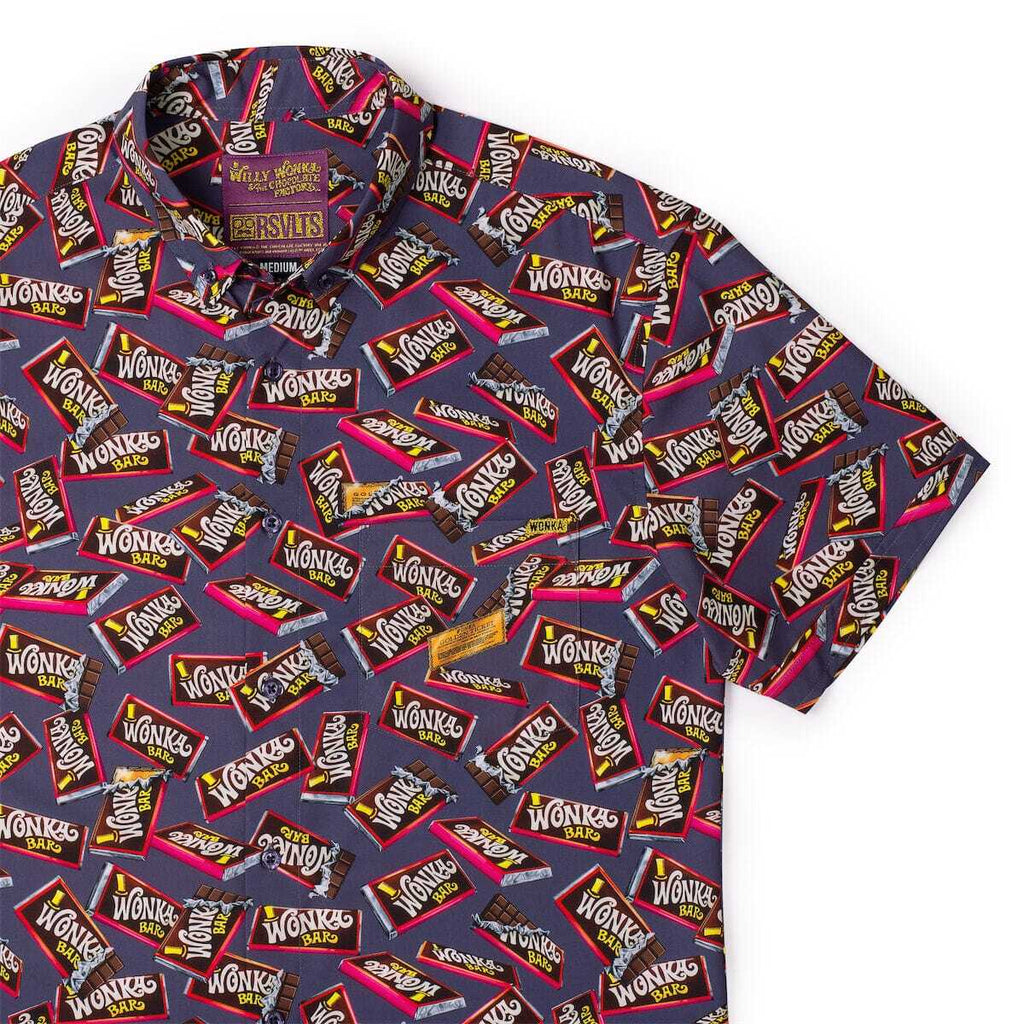 RSVLTS You’ve Got a Golden Ticket KUNUFLEX Short Sleeve Shirt in Purple — front view