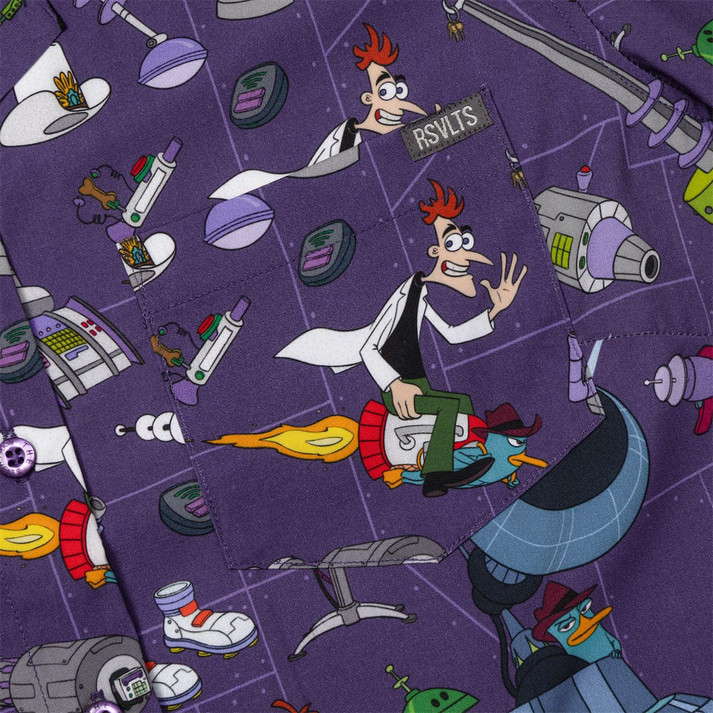 RSVLTS Doofenshmirtz Evil Incorporated Women's KUNUFLEX Short Sleeve Shirt in Purple — detail 6