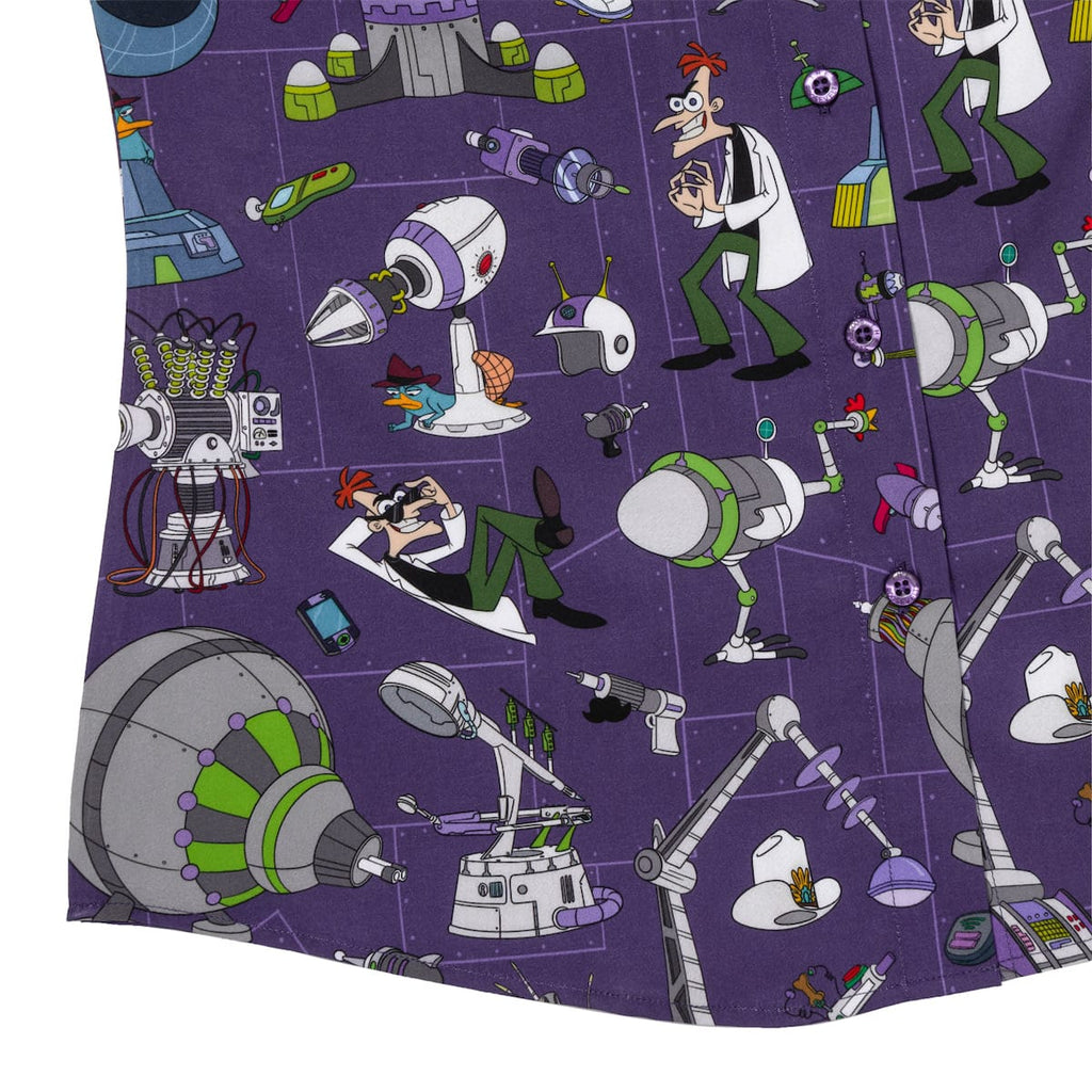 RSVLTS Doofenshmirtz Evil Incorporated Women's KUNUFLEX Short Sleeve Shirt in Purple — detail 9