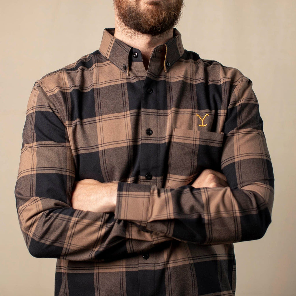 RSVLTS Protect the Family BorlandFlex Long Sleeve Flannel in Brown — detail 2