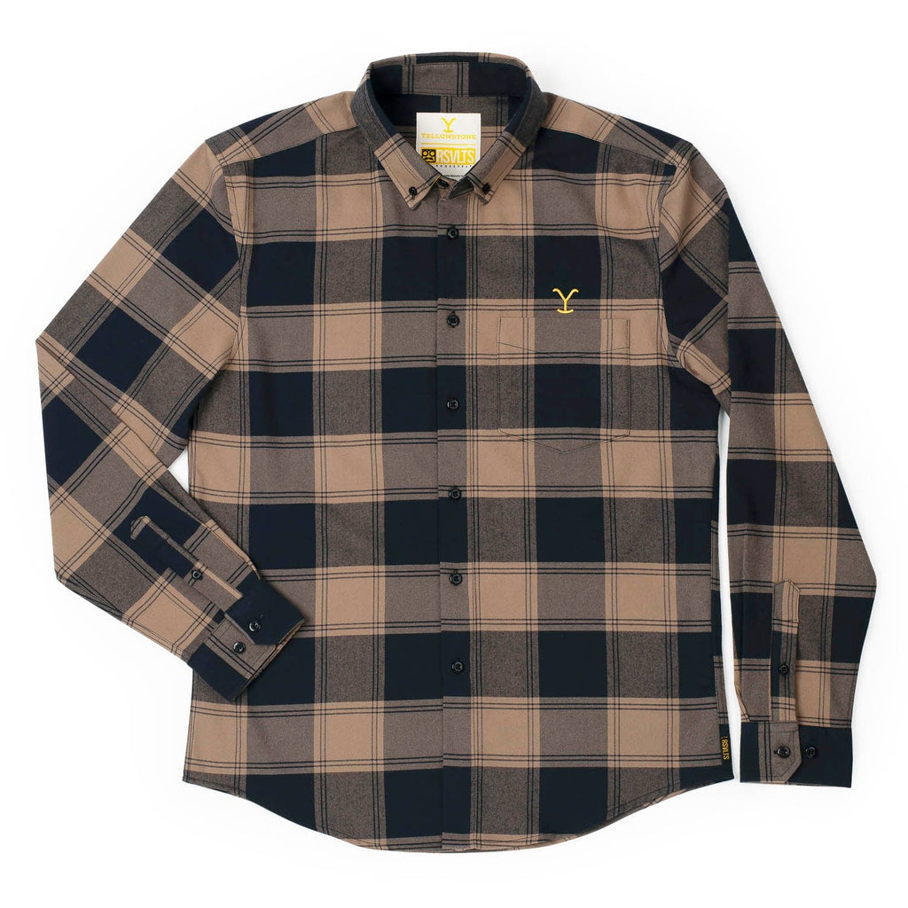 RSVLTS Protect the Family BorlandFlex Long Sleeve Flannel in Brown — front view