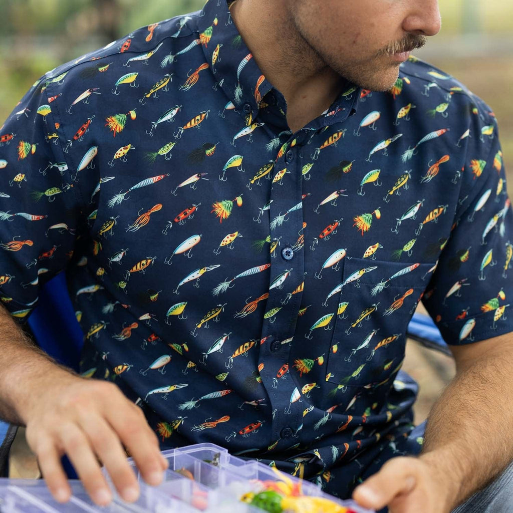 RSVLTS Lure ‘Em In KUNUFLEX Short Sleeve Shirt in Blue — detail 8