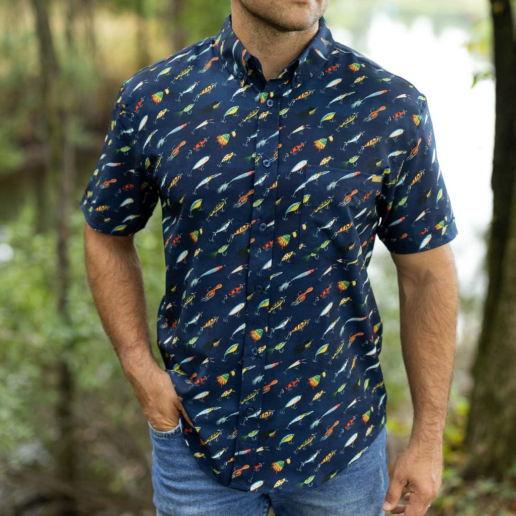 RSVLTS Lure ‘Em In KUNUFLEX Short Sleeve Shirt in Blue — detail 4
