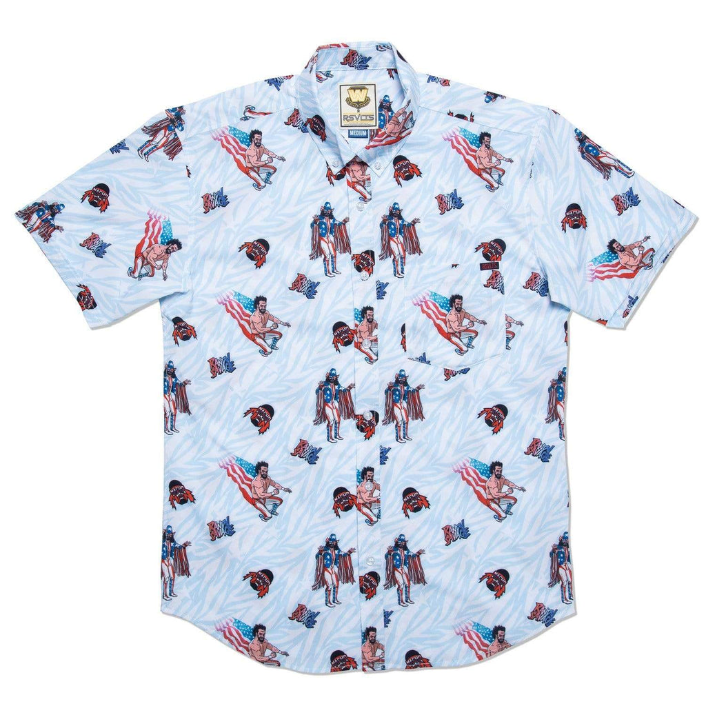 RSVLTS Macho Man USA KUNUFLEX Short Sleeve Shirt in Blue — detail 3