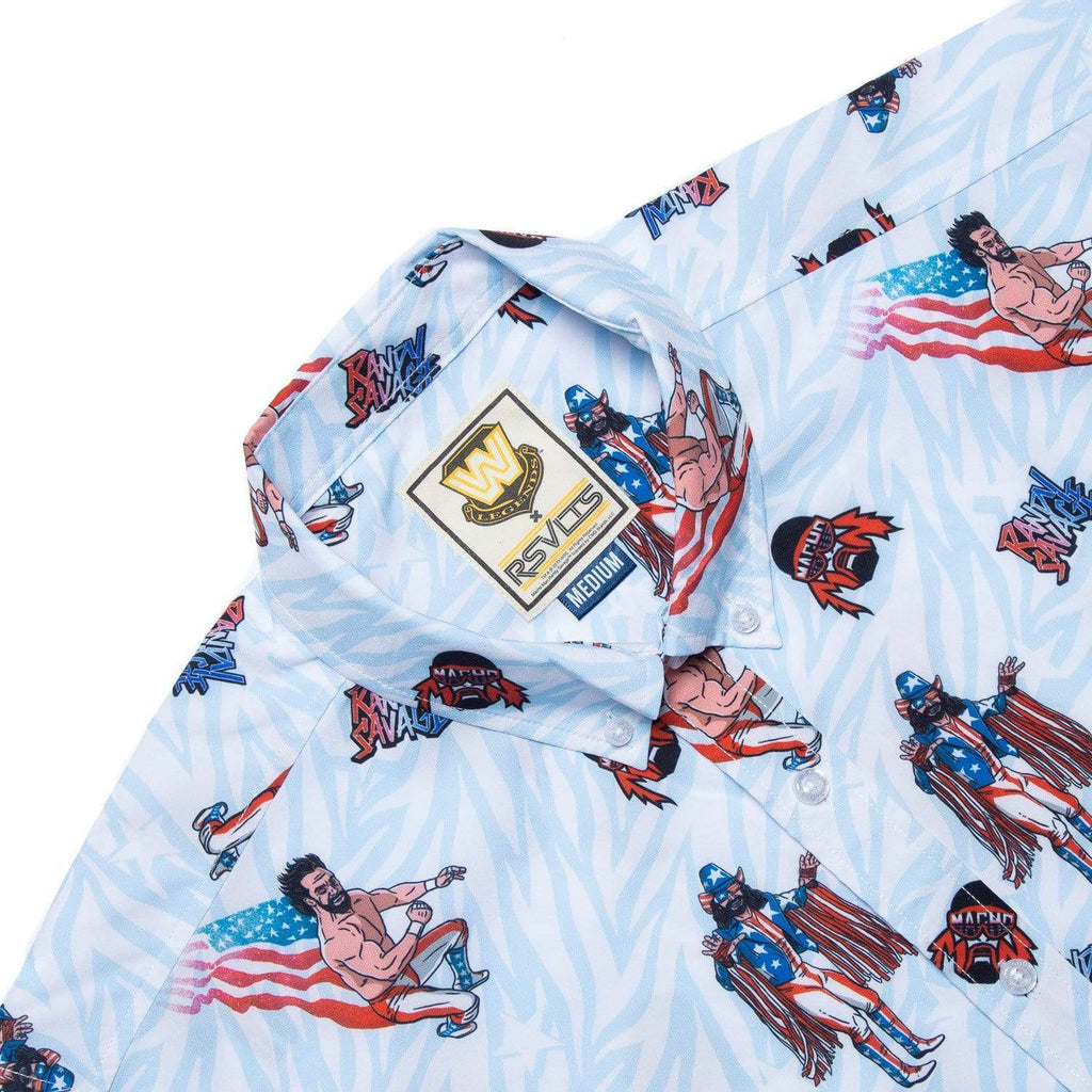 RSVLTS Macho Man USA KUNUFLEX Short Sleeve Shirt in Blue — detail 5