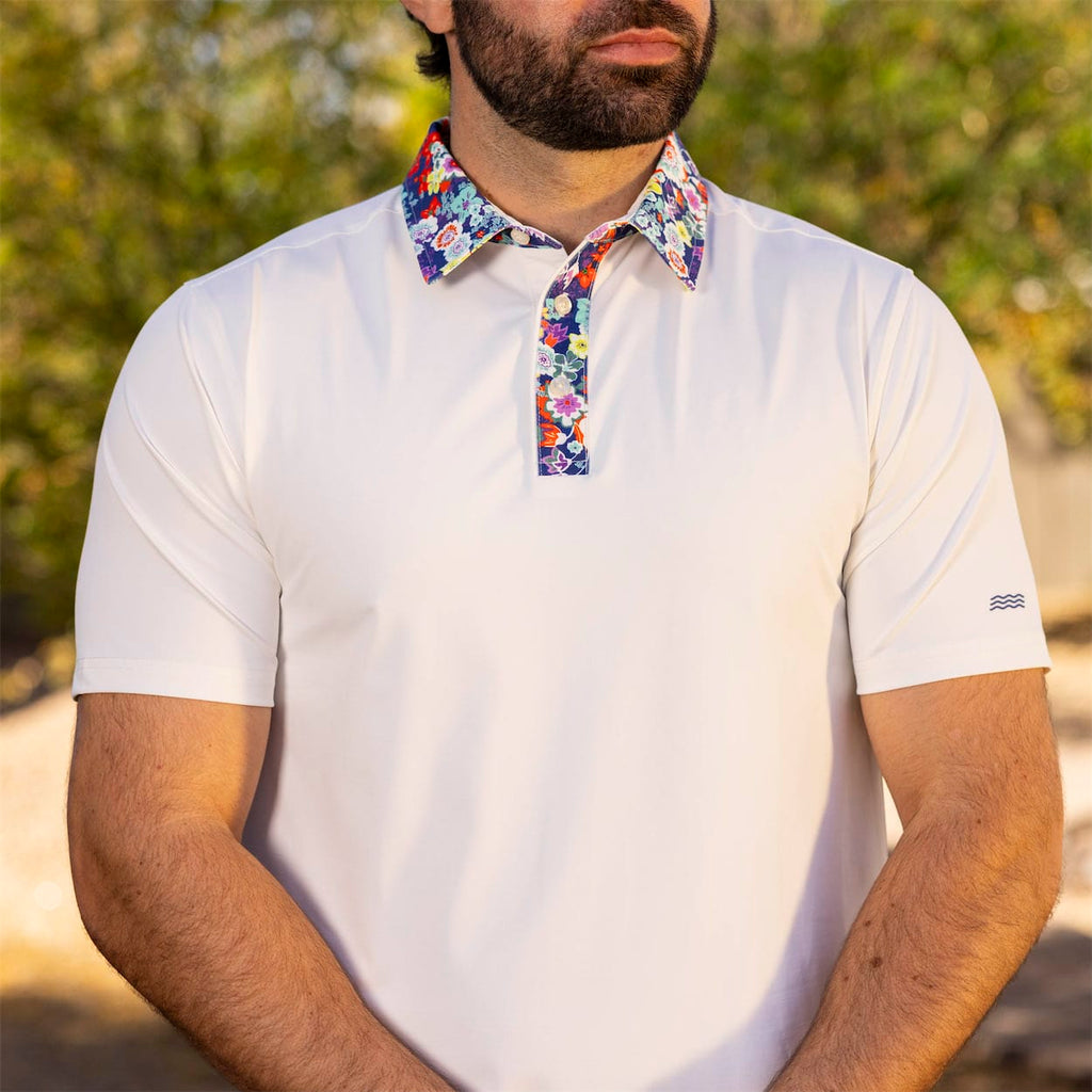 RSVLTS Petal Pop All-Day Polo in White — front view