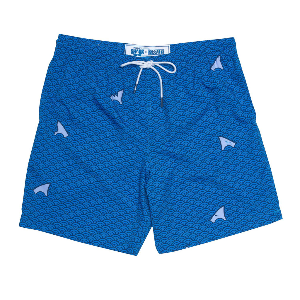 RSVLTS Shark Deco Hybrid Shorts in Blue — front view