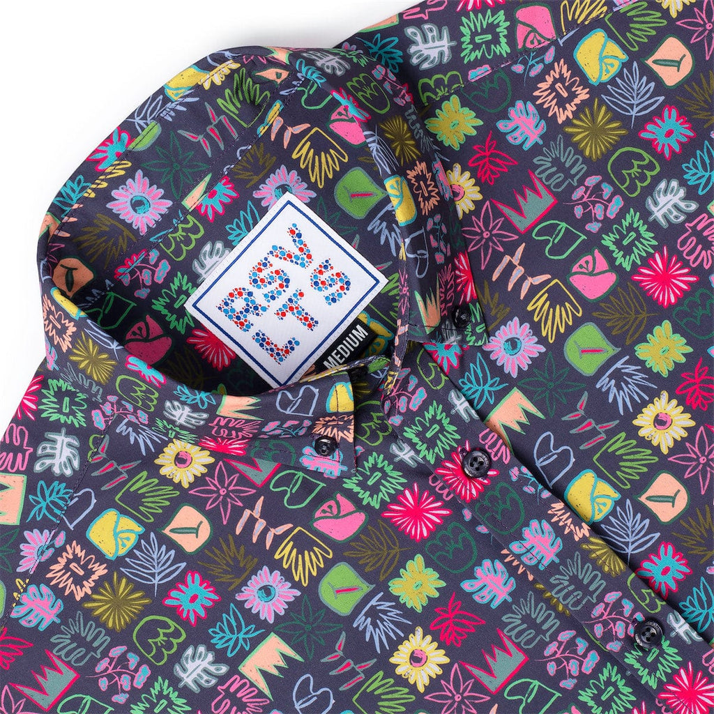 RSVLTS Scribble Squares KUNUFLEX Short Sleeve Shirt in Multicolor — detail 8