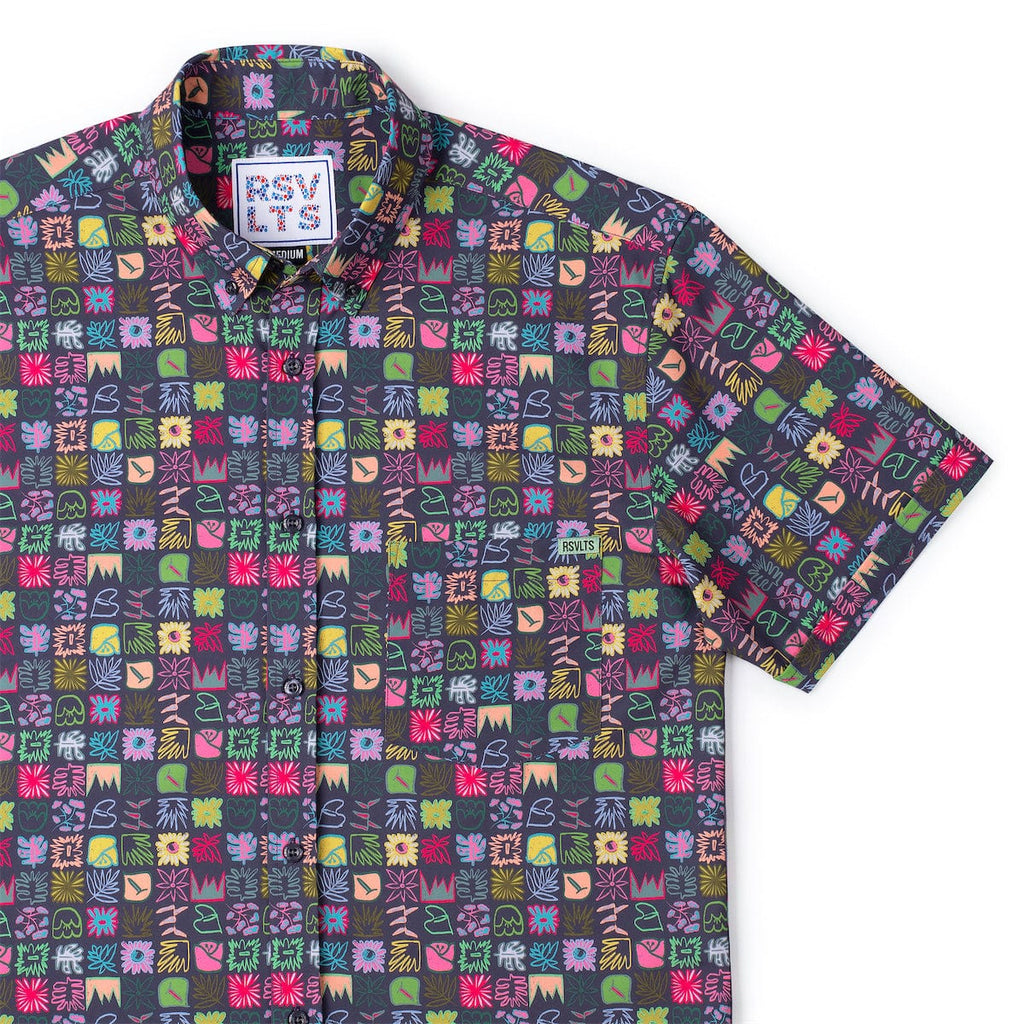 RSVLTS Scribble Squares KUNUFLEX Short Sleeve Shirt in Multicolor — detail 11