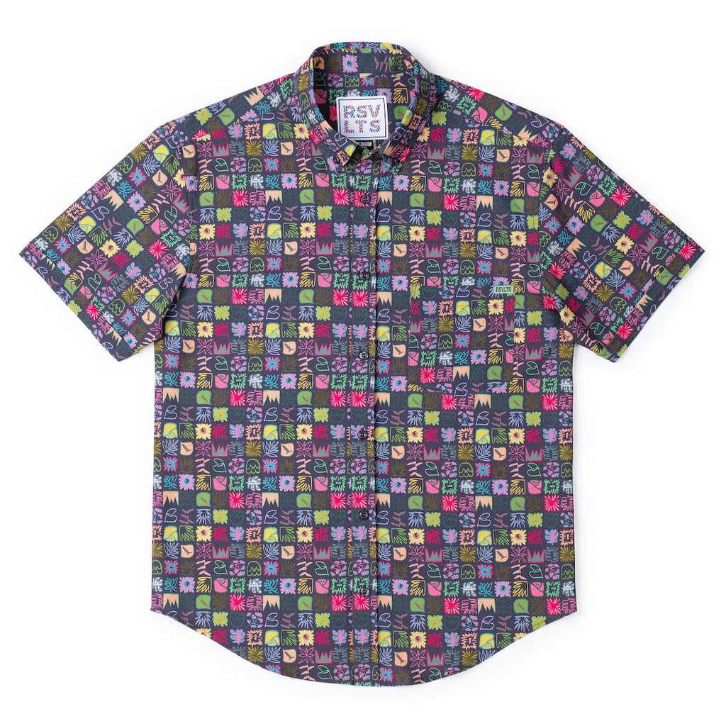 RSVLTS Scribble Squares KUNUFLEX Short Sleeve Shirt in Multicolor — detail 7