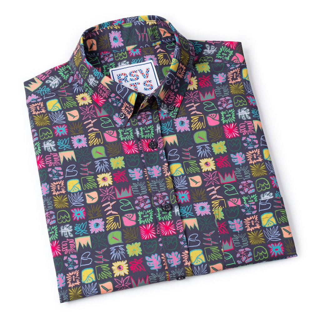RSVLTS Scribble Squares KUNUFLEX Short Sleeve Shirt in Multicolor — detail 10