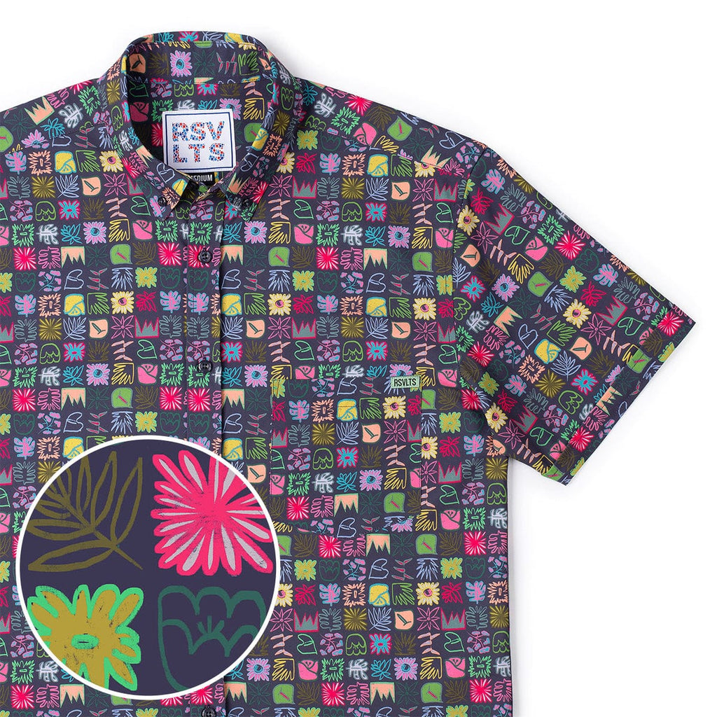 RSVLTS Scribble Squares KUNUFLEX Short Sleeve Shirt in Multicolor — detail 5