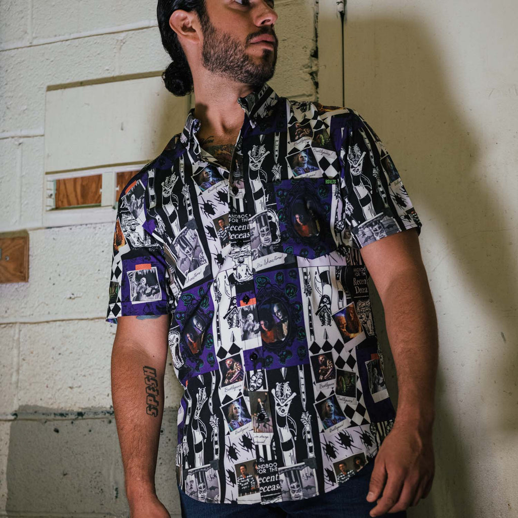 RSVLTS One Big Dark Scrapbook KUNUFLEX Short Sleeve Shirt in Purple — detail 5