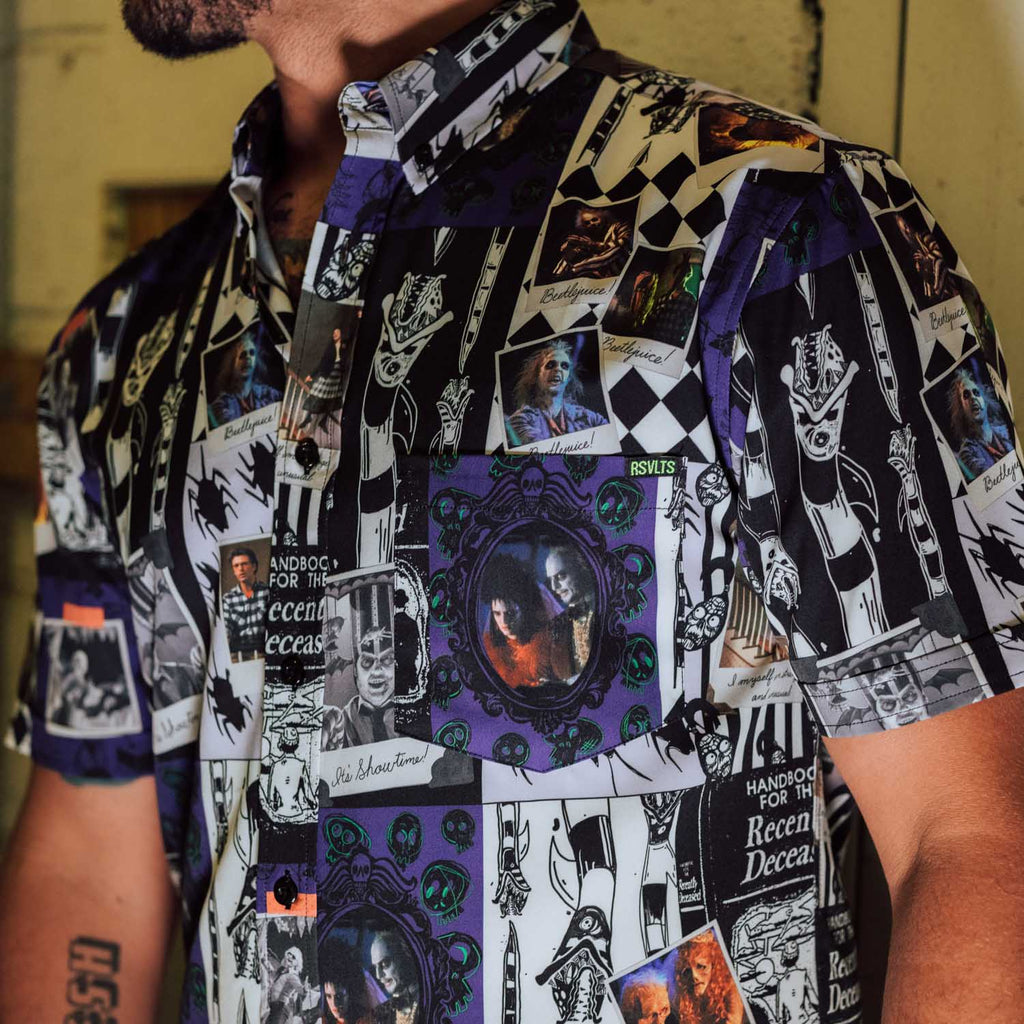 RSVLTS One Big Dark Scrapbook KUNUFLEX Short Sleeve Shirt in Purple — detail 4