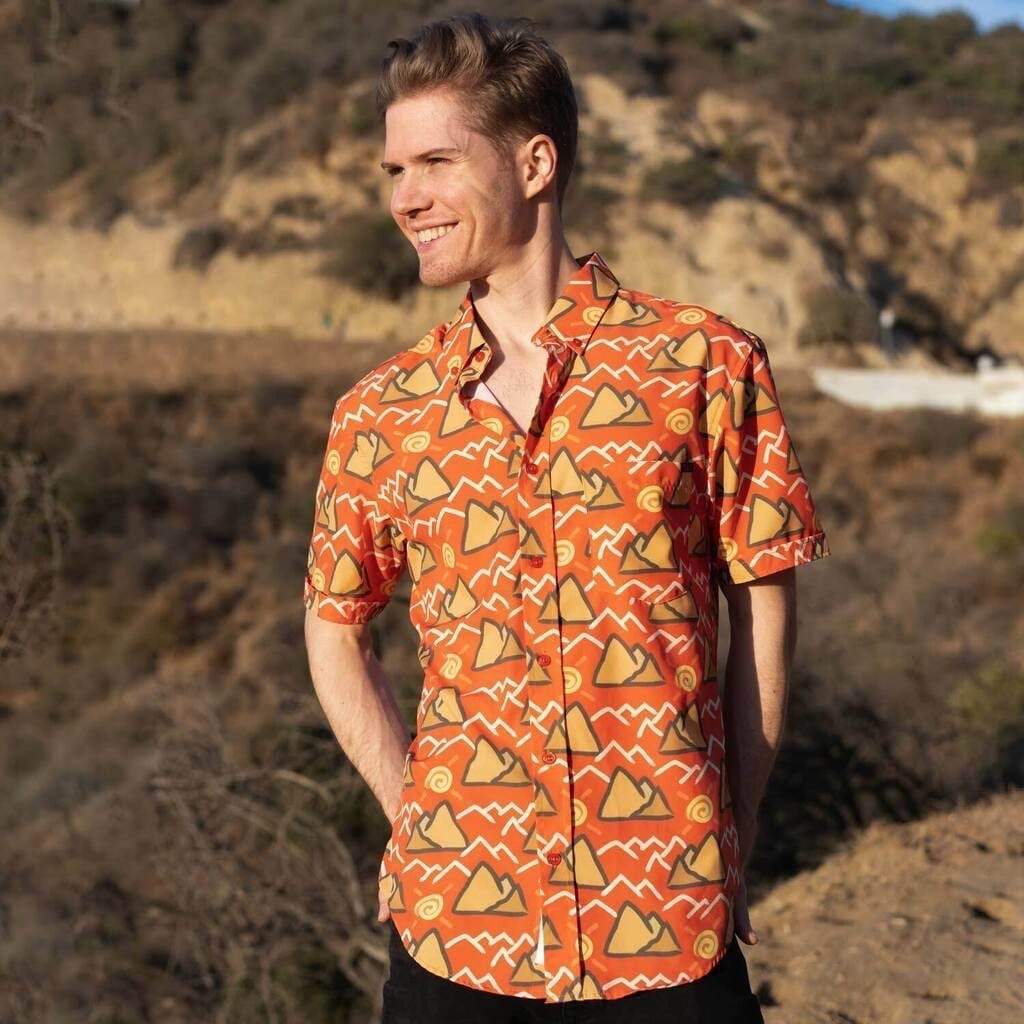 RSVLTS Cave Paint KUNUFLEX Short Sleeve Shirt in Orange — detail 4