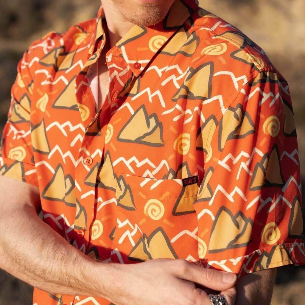 RSVLTS Cave Paint KUNUFLEX Short Sleeve Shirt in Orange — detail 6