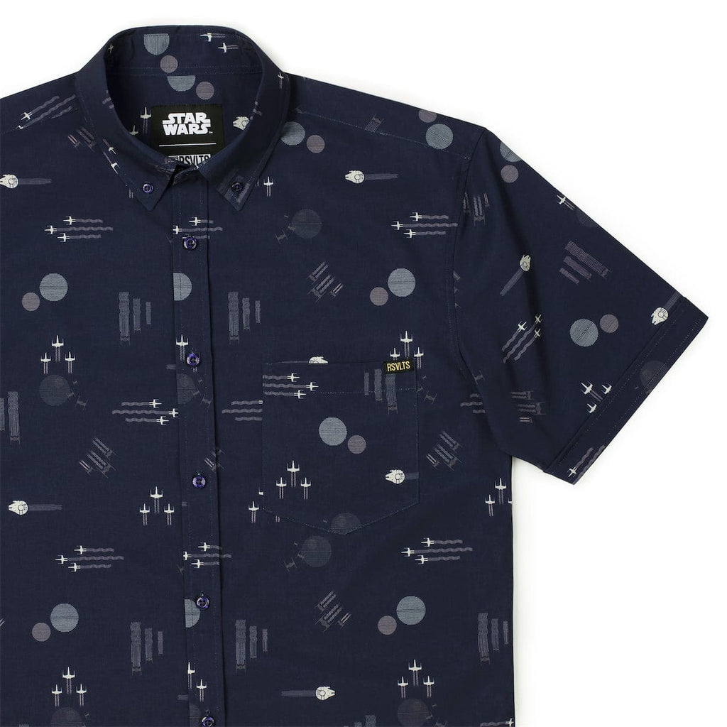 RSVLTS Echoes of Battle KUNUFLEX Short Sleeve Shirt in Black — front view