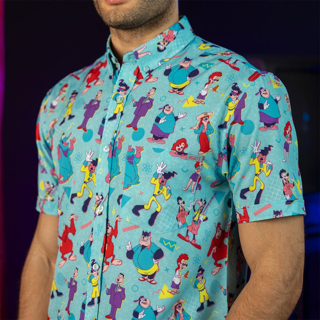 RSVLTS The Whole Goofin' Gang KUNUFLEX Short Sleeve Shirt in Blue — front view
