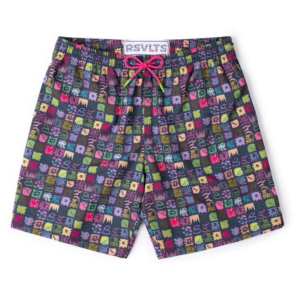RSVLTS Scribble Squares Hybrid Shorts in Multicolor — front view