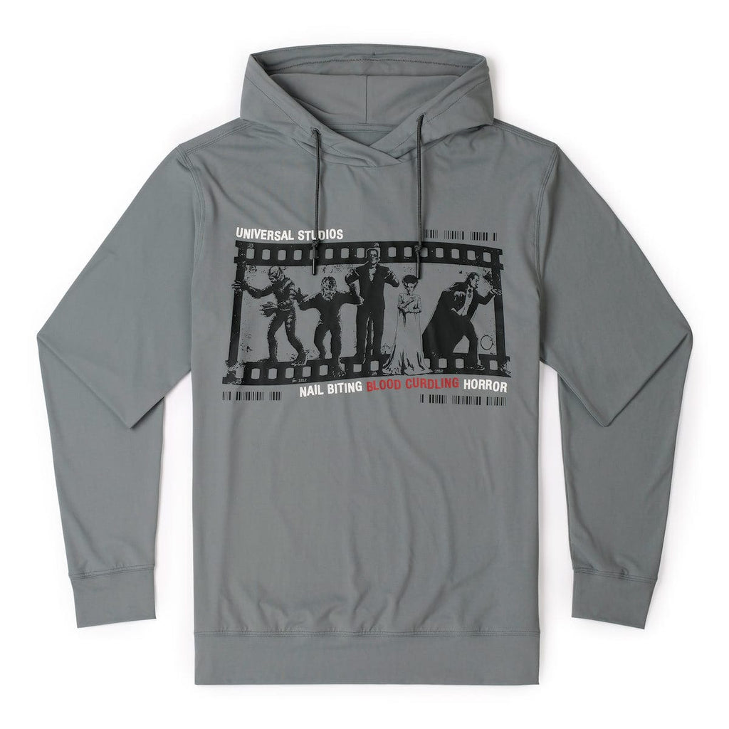 RSVLTS Nail Biting Blood Curdling Horror Performance Hoodie in Gray — front view