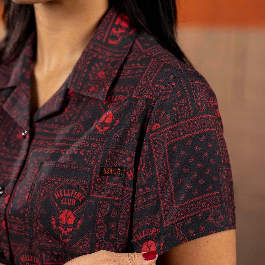 RSVLTS Welcome to Hellfire Women's KUNUFLEX Short Sleeve Shirt in Black — detail 7
