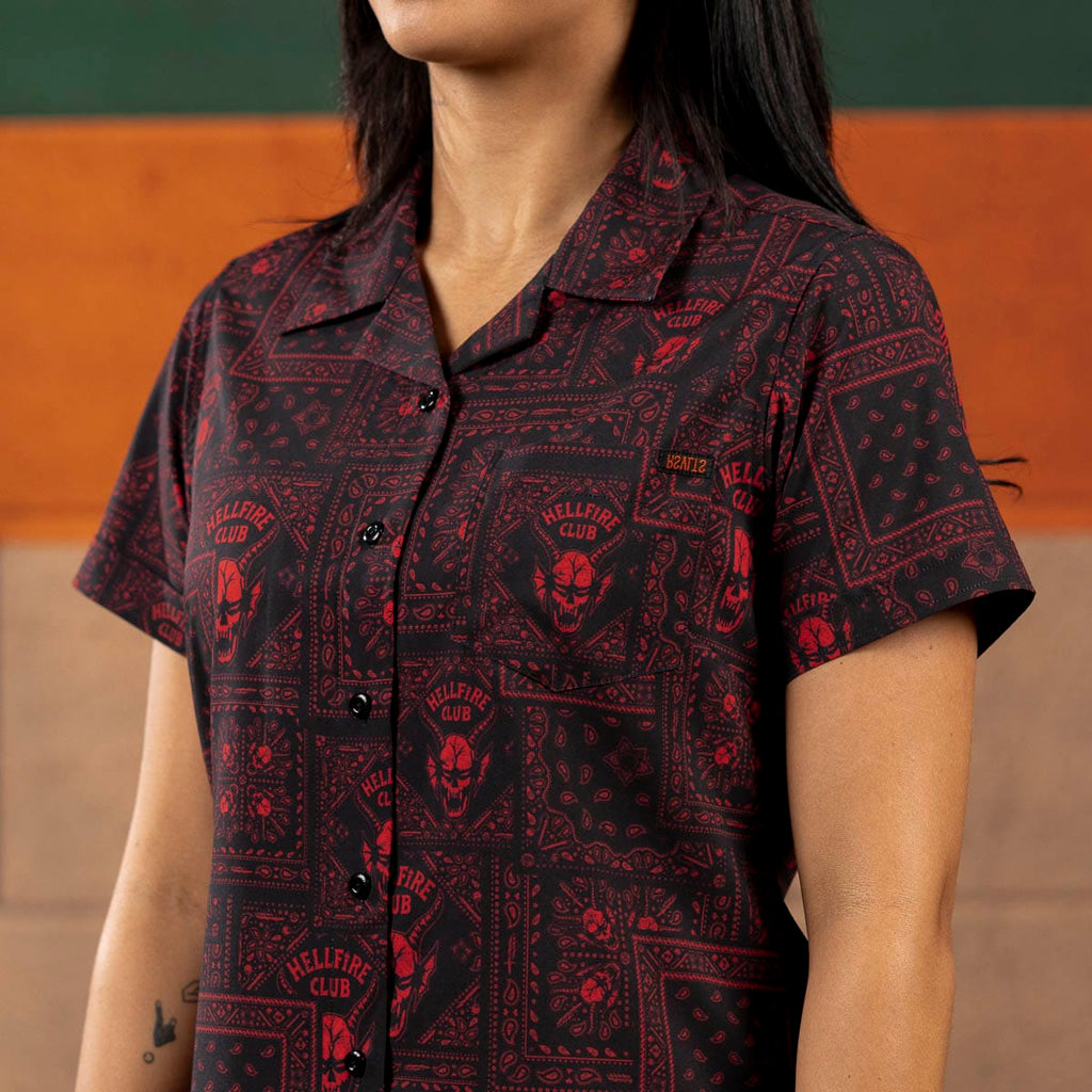 RSVLTS Welcome to Hellfire Women's KUNUFLEX Short Sleeve Shirt in Black — detail 6