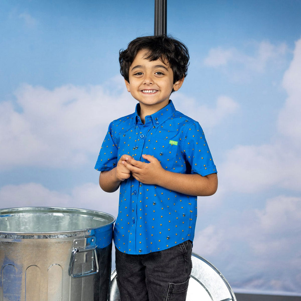 RSVLTS Me Want Cookie! Preschool KUNUFLEX Short Sleeve Shirt in Blue — front view