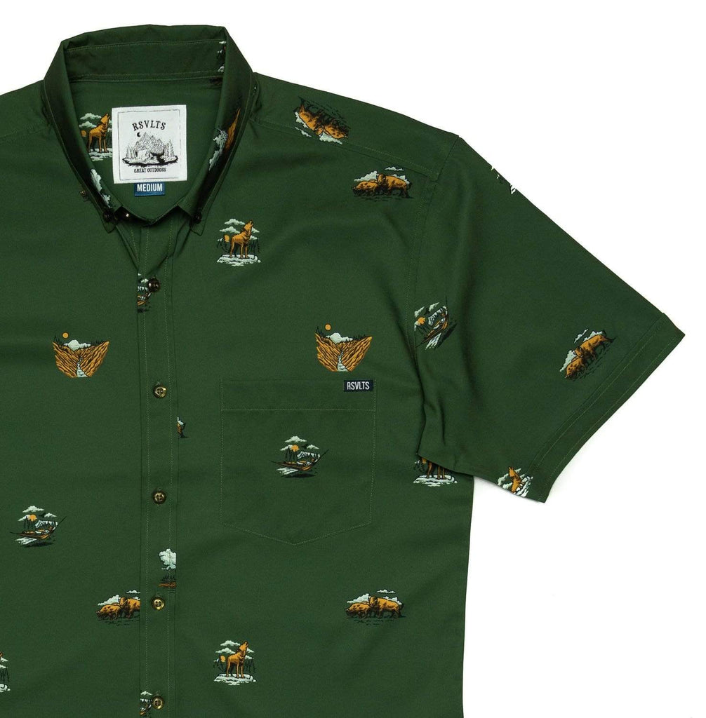 RSVLTS Yellowstone KUNUFLEX Short Sleeve Shirt in Green — front view