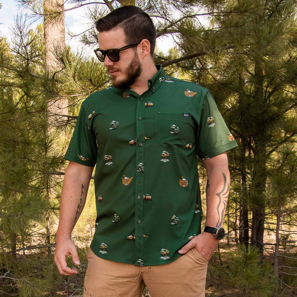 RSVLTS Yellowstone KUNUFLEX Short Sleeve Shirt in Green — detail 8