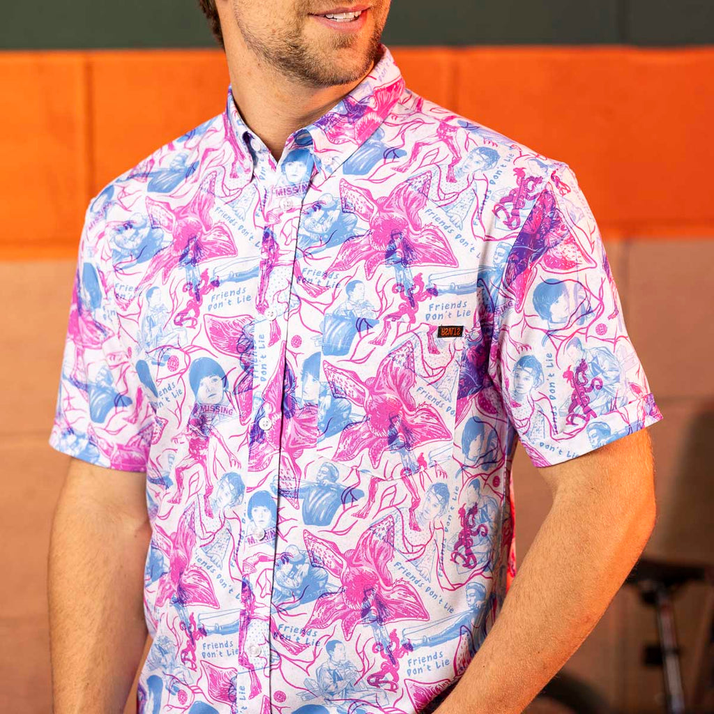 RSVLTS Friends Don't Lie KUNUFLEX Short Sleeve Shirt in Blue — detail 8