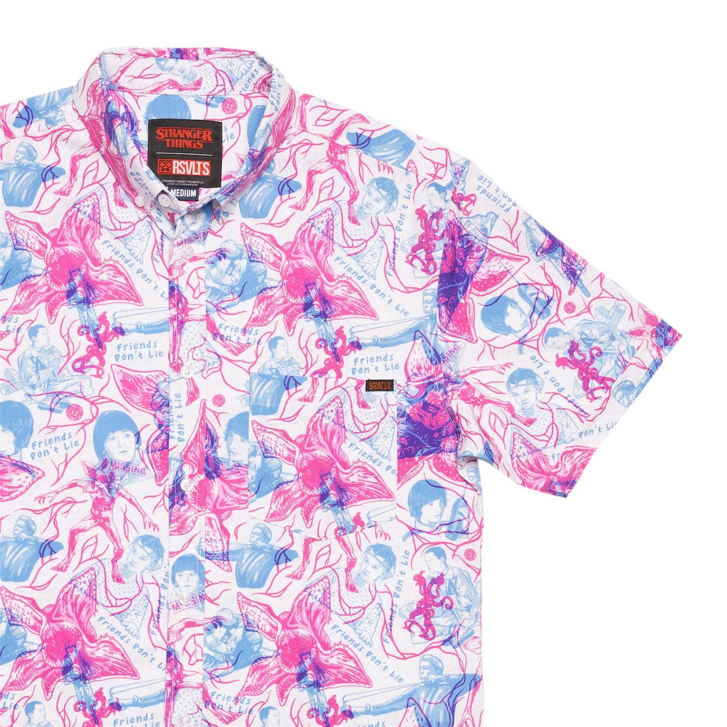 RSVLTS Friends Don't Lie KUNUFLEX Short Sleeve Shirt in Blue — front view