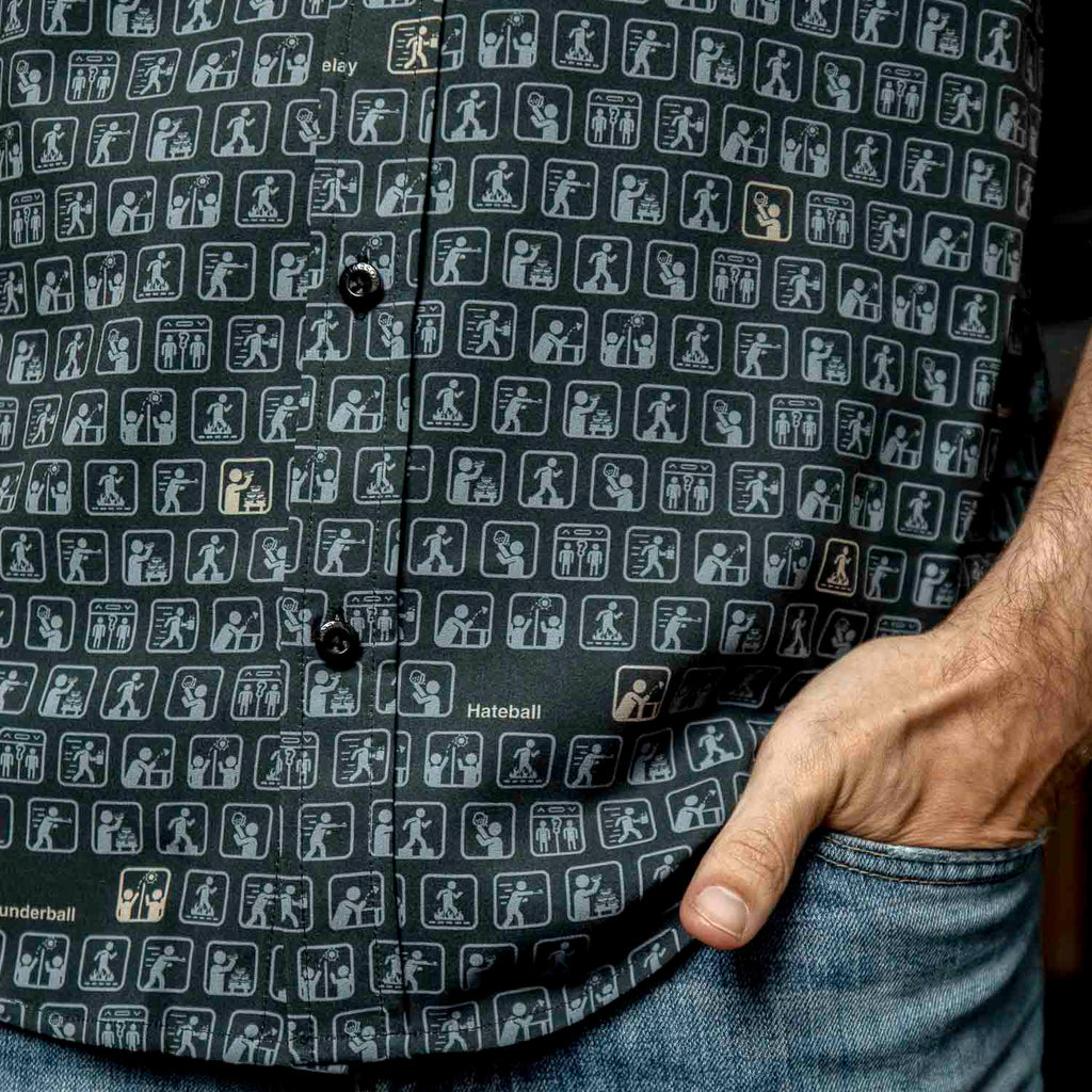 RSVLTS Scranton Olympiad KUNUFLEX Short Sleeve Shirt in Black — detail 7