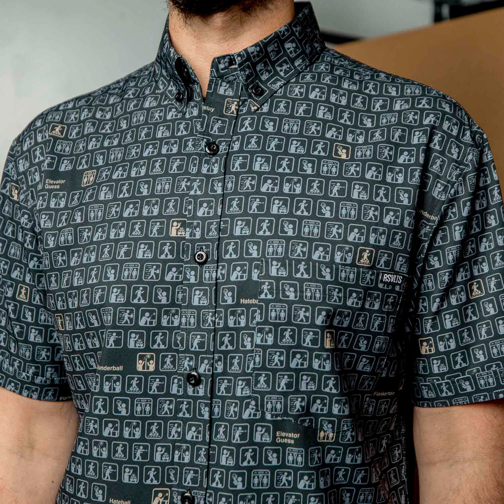 RSVLTS Scranton Olympiad KUNUFLEX Short Sleeve Shirt in Black — detail 6