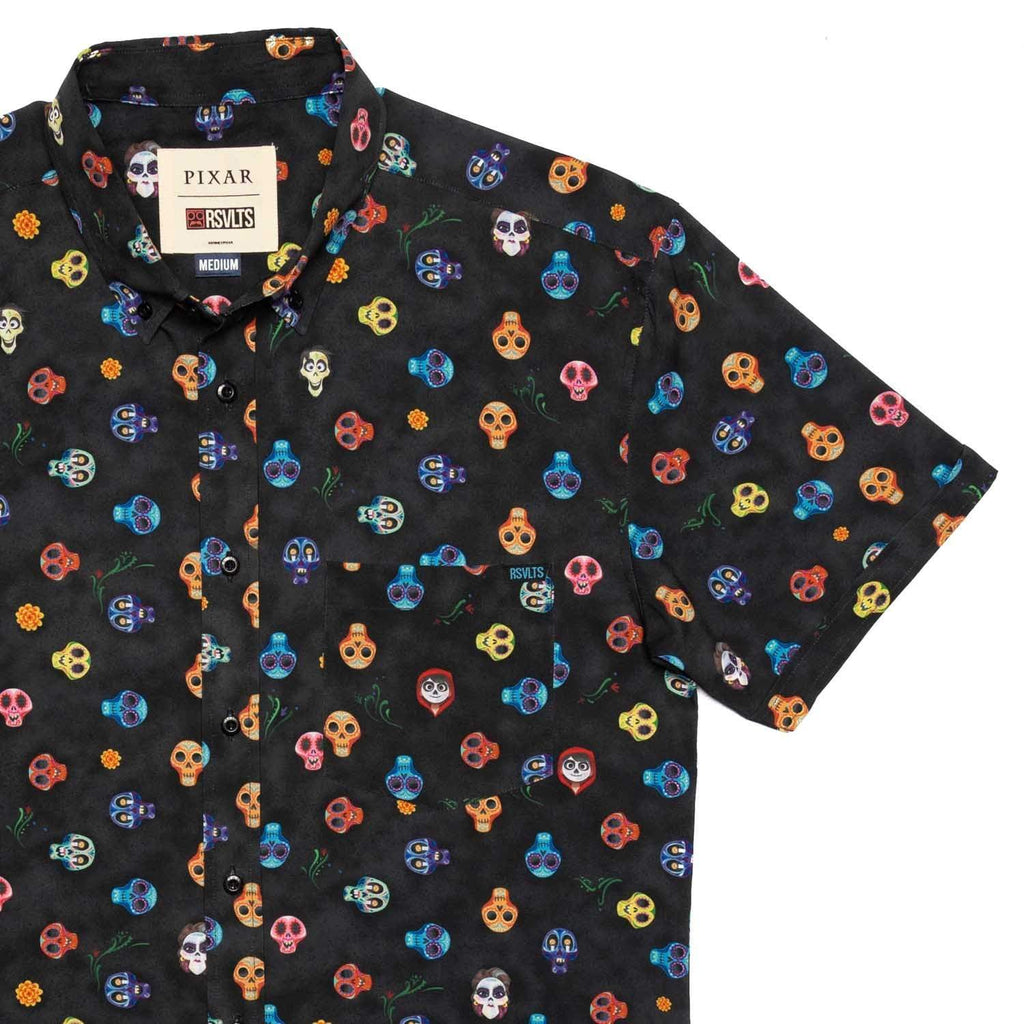 RSVLTS Calavera KUNUFLEX Short Sleeve Shirt in Black — front view