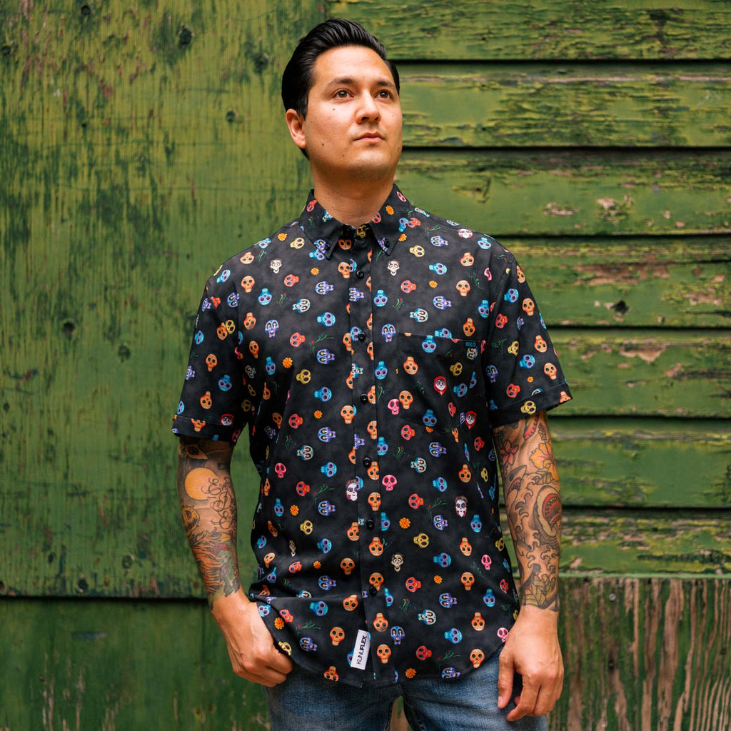 RSVLTS Calavera KUNUFLEX Short Sleeve Shirt in Black — detail 6
