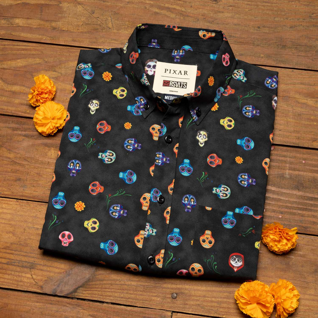 RSVLTS Calavera KUNUFLEX Short Sleeve Shirt in Black — detail 7