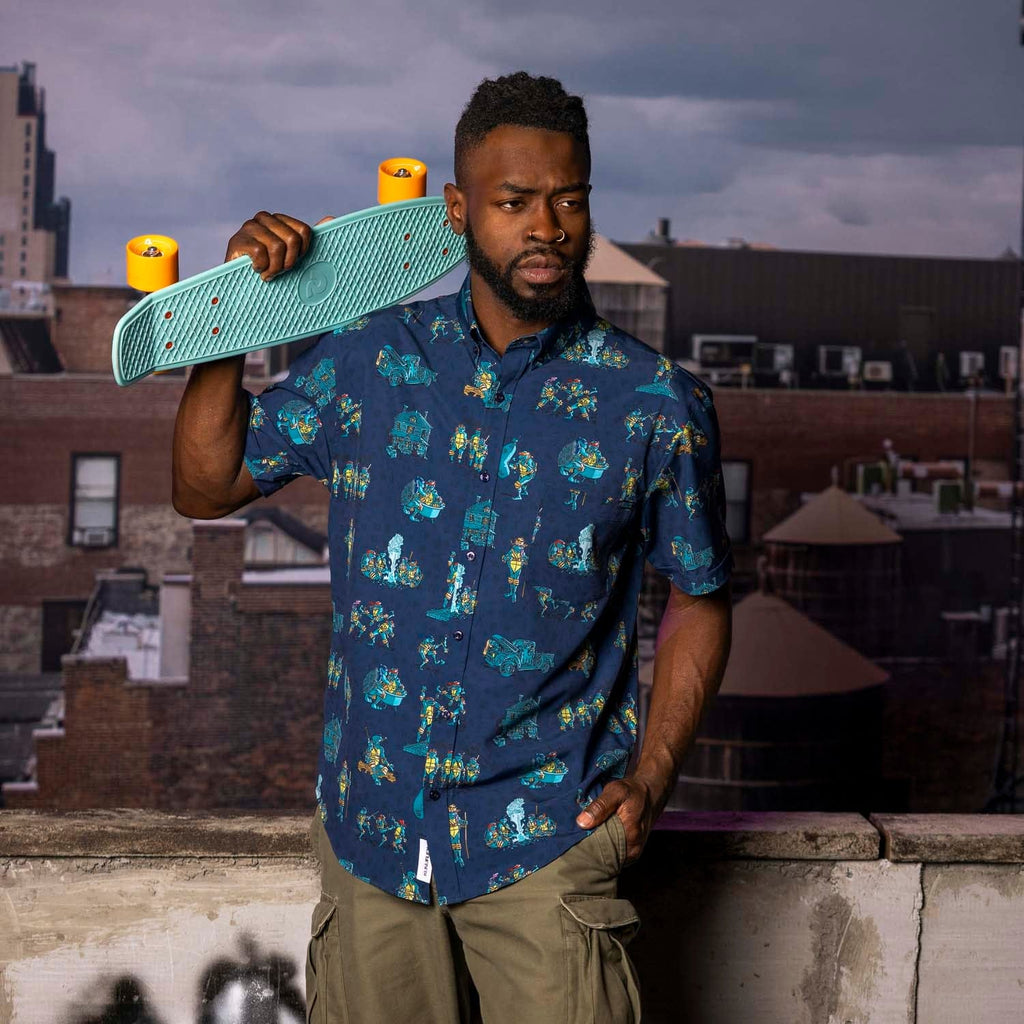 RSVLTS It's Time to Go Back KUNUFLEX Short Sleeve Shirt in Blue — detail 4