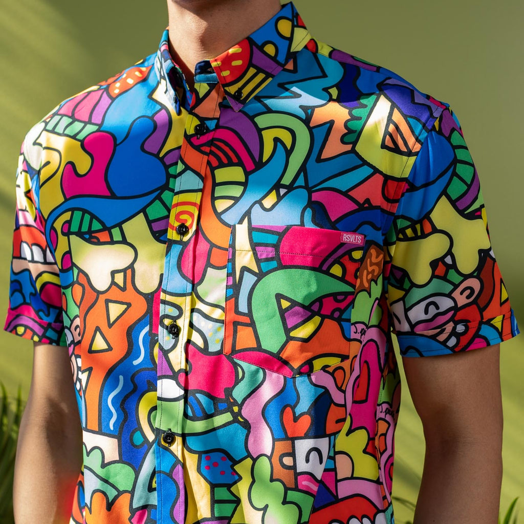 RSVLTS Inside the Mind of J KUNUFLEX Short Sleeve Shirt in Multicolor — detail 3