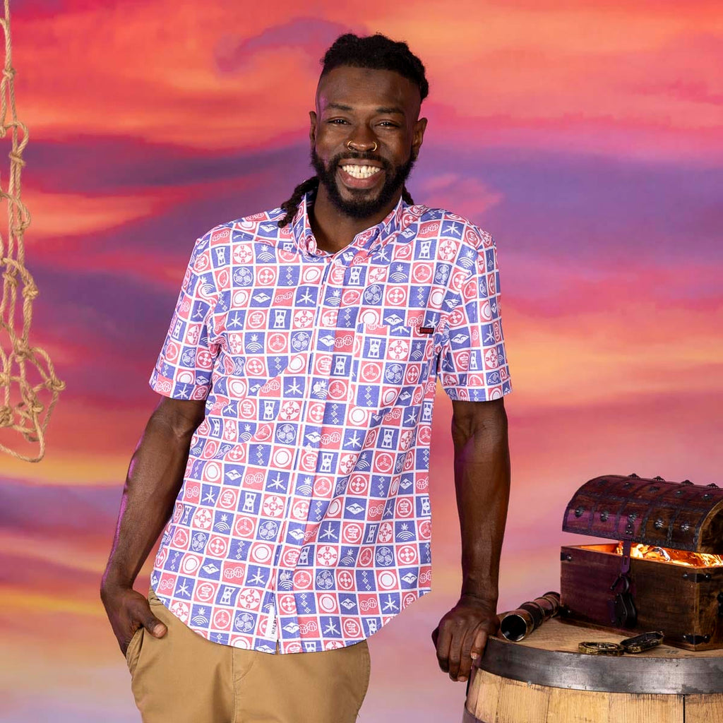 RSVLTS Stamps of the Sea KUNUFLEX Short Sleeve Shirt in Blue — detail 5