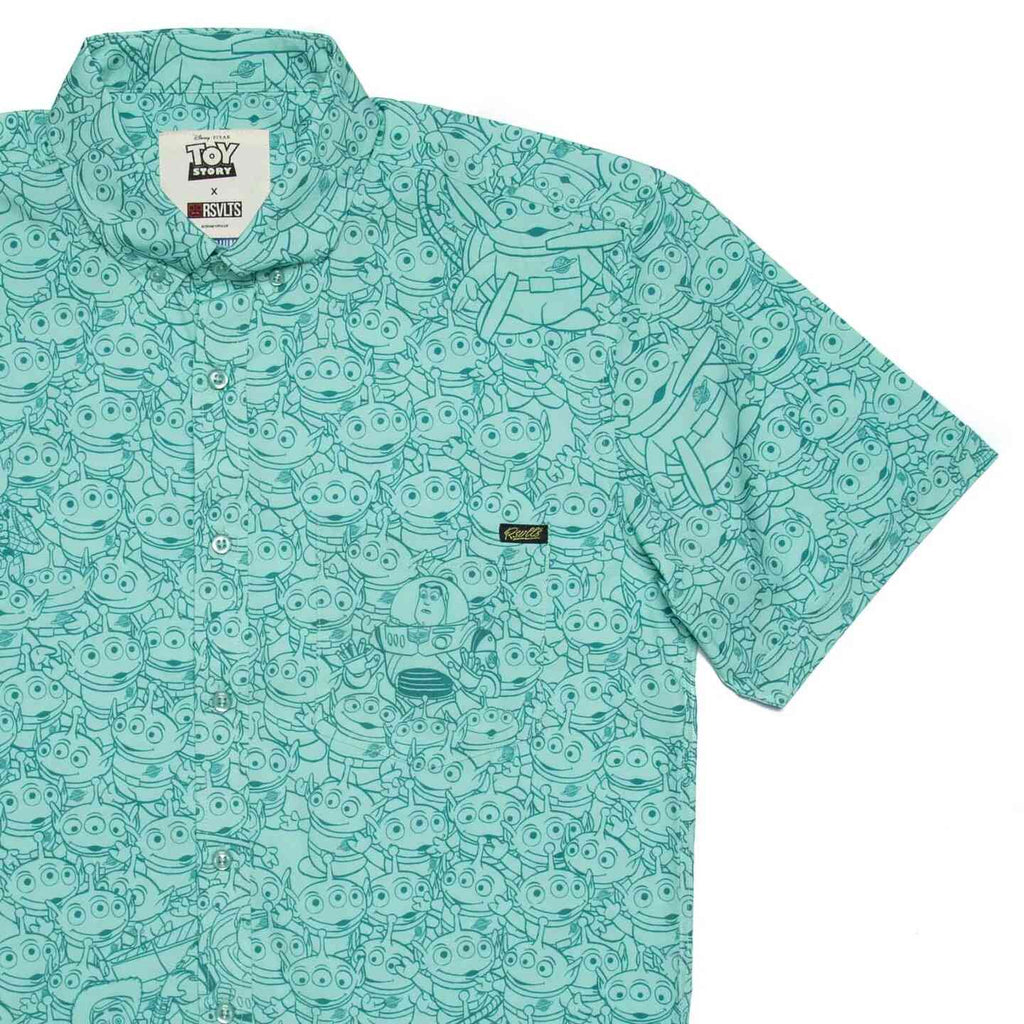 RSVLTS The Crane Escape KUNUFLEX Short Sleeve Shirt in Green — front view