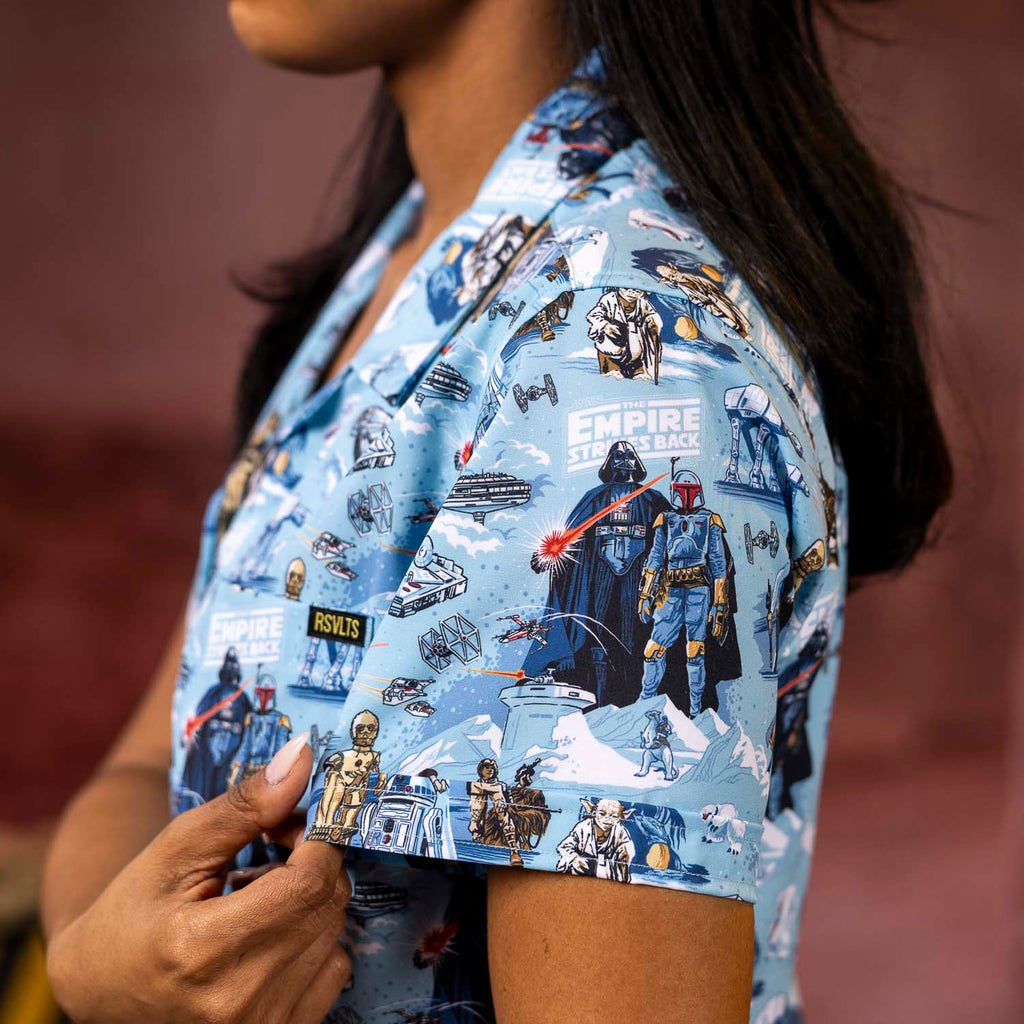 RSVLTS Sweet Dreams, Rebels! Women's KUNUFLEX Short Sleeve Shirt in Blue — detail 6