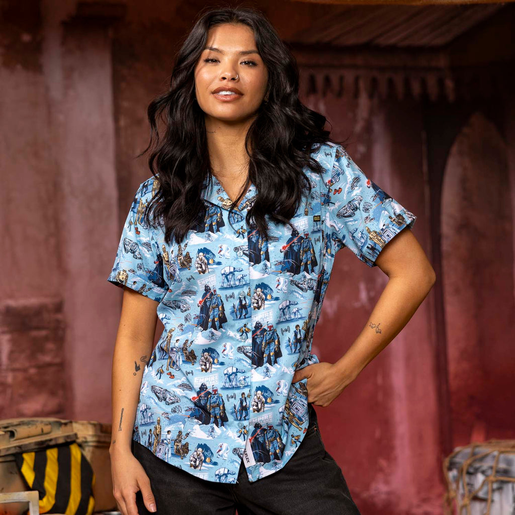 RSVLTS Sweet Dreams, Rebels! Women's KUNUFLEX Short Sleeve Shirt in Blue — front view