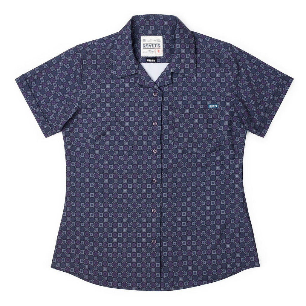 RSVLTS Midnight Mosaic Women's KUNUFLEX Short Sleeve Shirt — front view