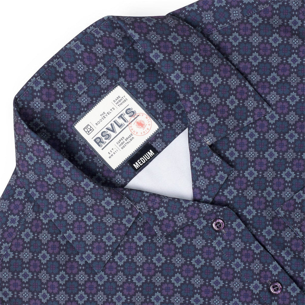 RSVLTS Midnight Mosaic Women's KUNUFLEX Short Sleeve Shirt in Blue — detail 3