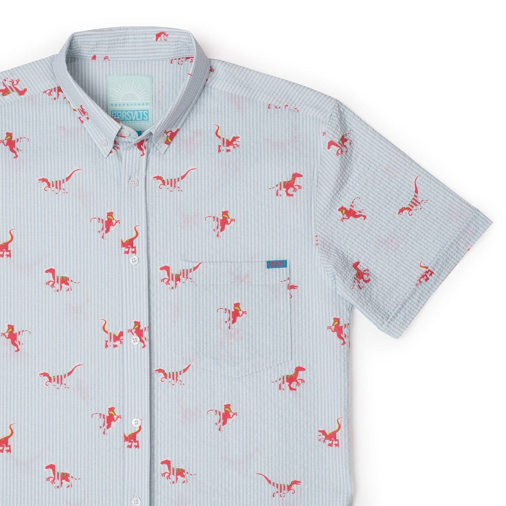 RSVLTS Raptors Stretch Seersucker Short Sleeve Shirt in Blue — front view