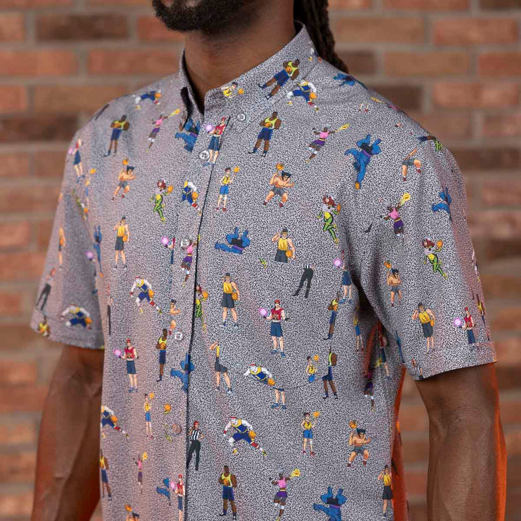 RSVLTS Remember, No Powers! KUNUFLEX Short Sleeve Shirt in Gray — detail 7
