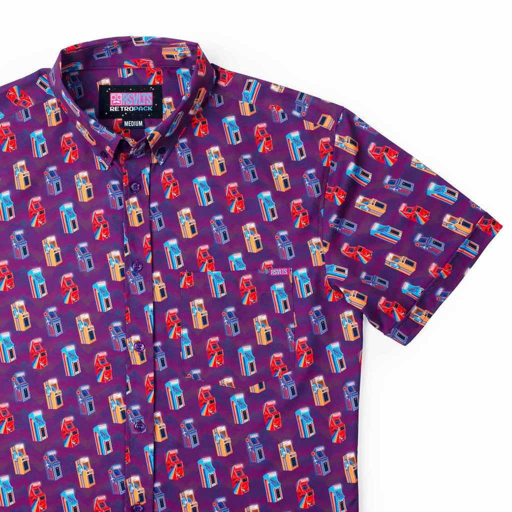 RSVLTS Game Over KUNUFLEX Short Sleeve Shirt in Purple — front view